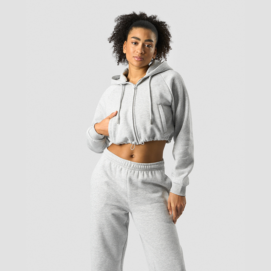 Everyday Cropped Hoodie Wmn, Light Grey Melange