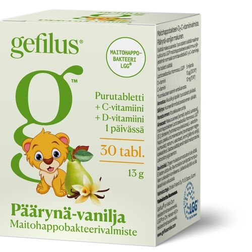 Gefilus + D Päärynä-Vanilja 30 purutablettia