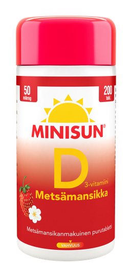 Minisun D-vitamiini 50 Mikrog metsämansikka 200 purutabl