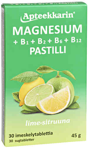 Apteekkarin Magnesium + B1, B2, B6, B12 pastilli 30 imeskelytablettia