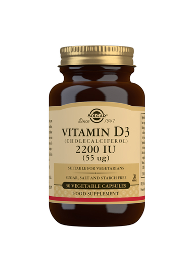 Solgar D3-vitamiini 2200 IU (55 µg), 50 kaps.