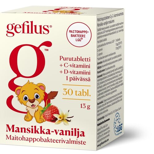 Gefilus + C + D mansikka-vanilja 30 purutablettia