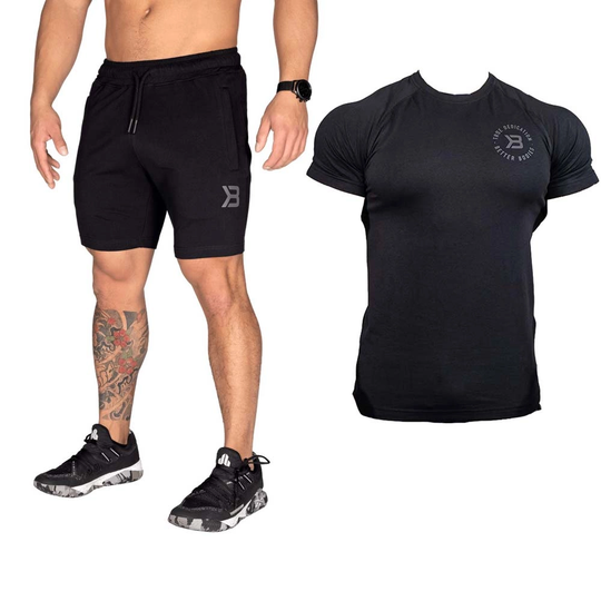 Better Bodies Gym Tapered Tee + Tapered Sweatshorts Black