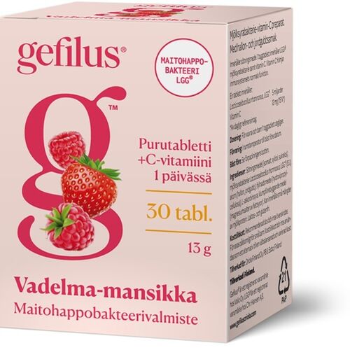 Gefilus Vadelma-mansikka + C-vitamiini 30 purutablettia