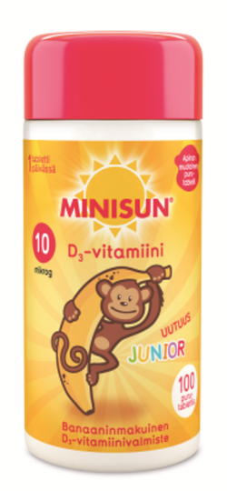 Minisun D-Vitamiini 10 mikrog Junior Apina 100 purutabl banaani