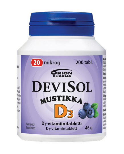 Devisol Mustikka 20 mikrog 200 kpl imeskelytabletti