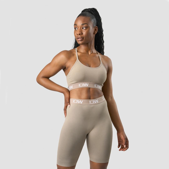 Icaniwill Define Seamless Logo Strappy Sports Bra Taupe S