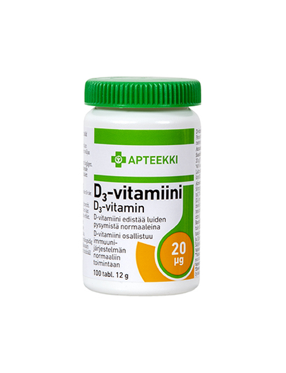 APTEEKKI D3-Vitamiini 20 mkg 100 tabl.