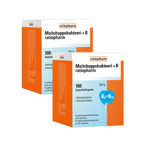 Maitohappobakteeri + B Ratiopharm 2x100 kaps säästöpakkaus