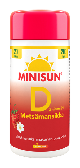 Minisun D-vitamiini 20 mikrog Metsämansikka 200 tabl