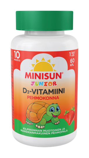 Minisun D-vitamiini Pehmokonna Mansikka 10 mikrog 60 purutabl