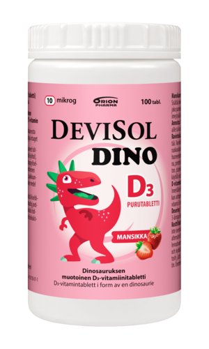 DeviSol Dino Mansikka D-vitamiini 10 mikrog 100 tablettia *
