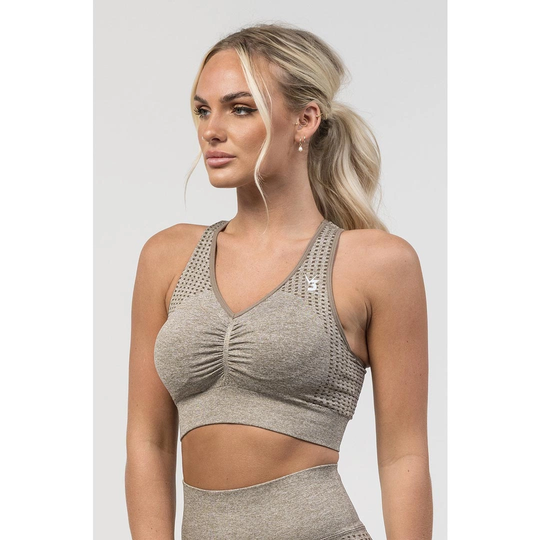 V3 Apparel Empower Seamless Scrunch Sports Bra Beige Marl Xs