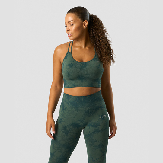 Define Seamless Tie Dye Sports Bra, Dark Green Melange