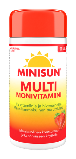 Minisun Monivitamiini Multi mansikka 90 tabl