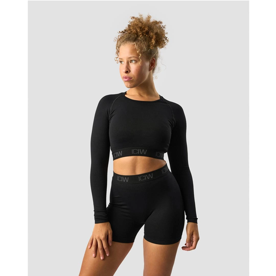 Icaniwill Define Seamless Logo Long Sleeve Crop Top Black M