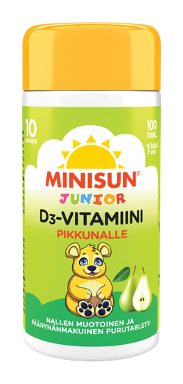 Minisun D-vitamiini 10 mikrog Päärynä Nalle Junior 100 tabl