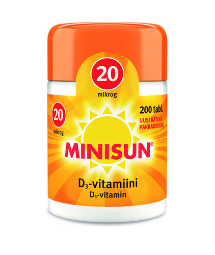 Minisun D-vitamiini 20 mikrog 200 tablettia