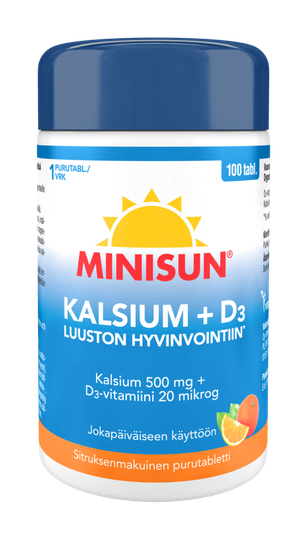 Minisun Kalsium + D 20 mikrog sitruksinen 100 purutabl