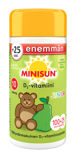 Minisun D-vitamiini 10 mikrog Päärynä Nalle Junior 125 tabl