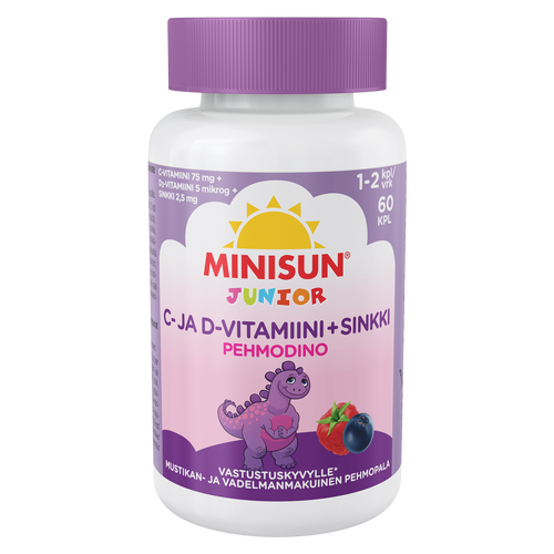Minisun C- ja D-vitamiini + sinkki Pehmodino 60 purutablettia