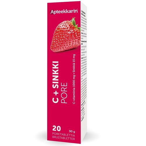 Apteekkarin C+Sinkkipore mansikka 20 poretablettia