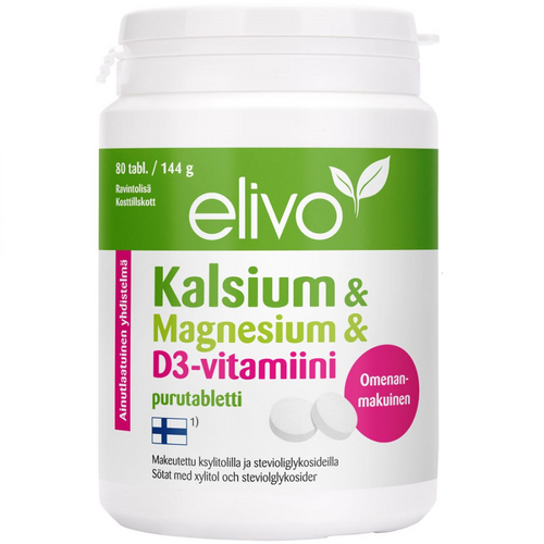 Elivo Kalsium & Magnesium & D3-vitamiini 80 purutablettia