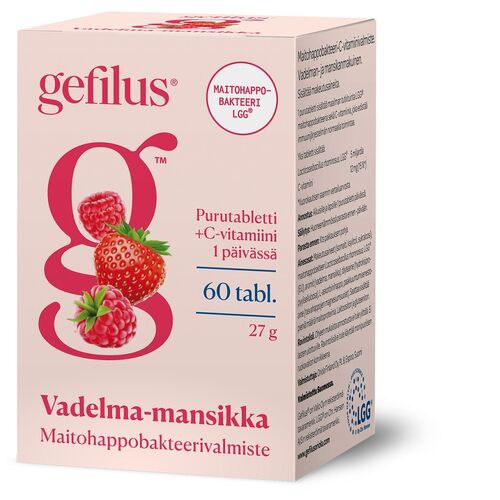 Gefilus Vadelma-mansikka + C-vitamiini 60 purutablettia