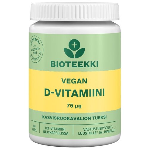 Bioteekki Vegan D-vitamiini 75 mikrog 60 kapselia