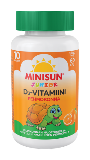 Minisun D-vitamiini Pehmokonna Junior 10 mikrog 60 kpl pureskeltava pehmytpala