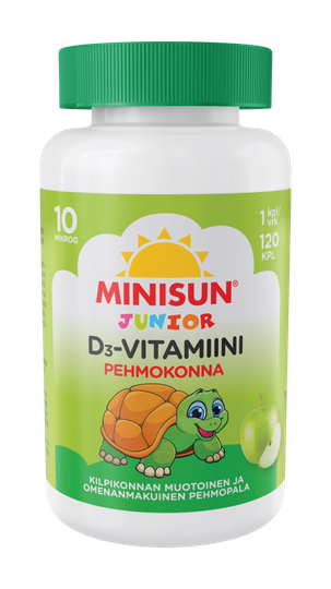 Minisun D-vitamiini Pehmokonna Junior omena 10 mikrog 120 kpl pureskeltava pehmytpala