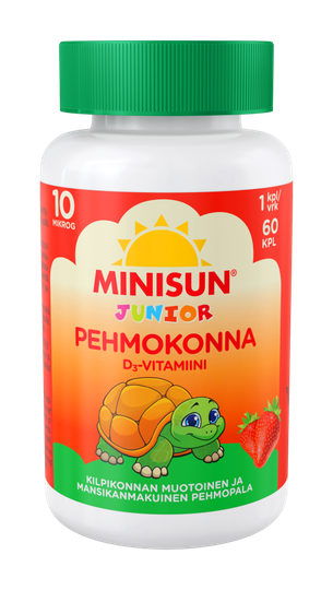 Minisun D-vitamiini Pehmokonna Mansikka 10 mikrog 60 purutabl