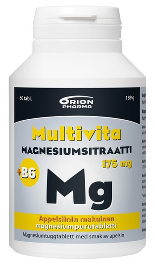 Multivita Magnesiumsitraatti+B6 appelsiini 80 purutabl 175 mg/2 mg