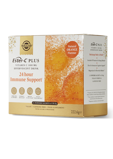 Solgar Ester-C® Plus jauhe (sis. C- ja B-vitamiineja, sinkkiä, elektrolyyttejä), 21 pss