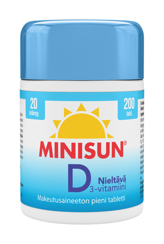 Minisun D-vitamiini Nieltävä 20 mikrog 200 tablettia