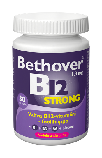 Bethover Strong B12-vitamiini Vadelma-sitruuna 30 tabl